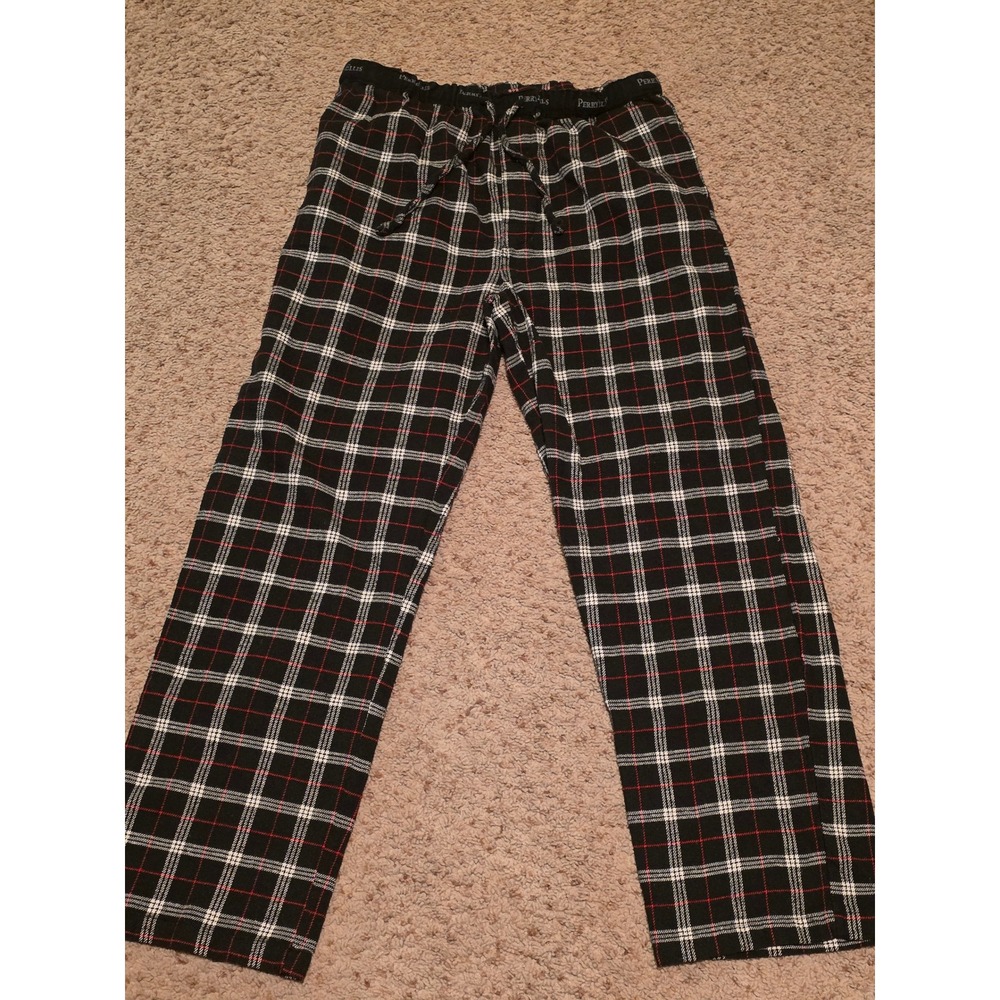 Perry Ellis‎ Portfolio Mens Plaid Pajama Pants Black Red White Size L Large